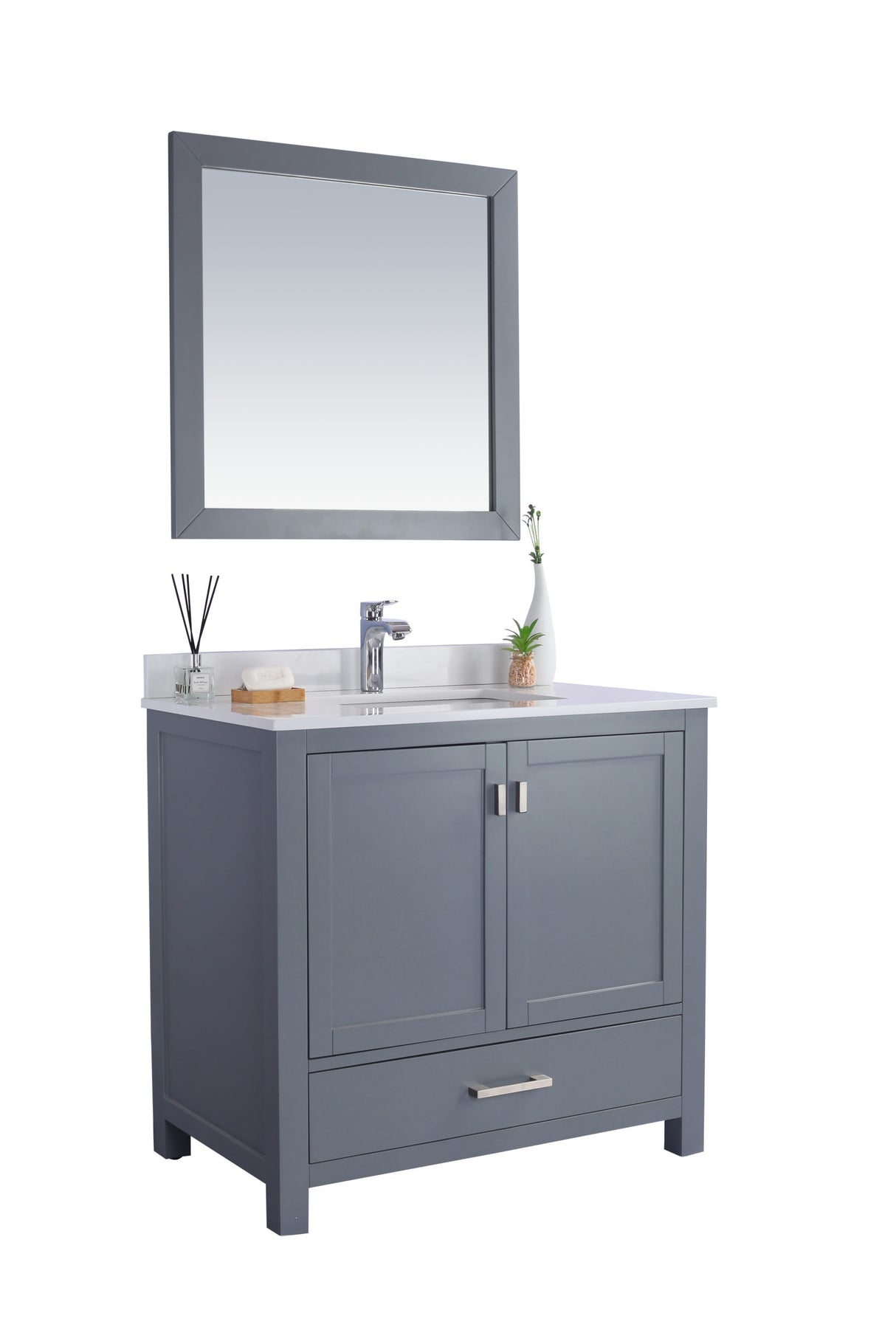 Wilson 36" Grey Bathroom Vanity with White Quartz Countertop Laviva 313ANG-36G-WQ