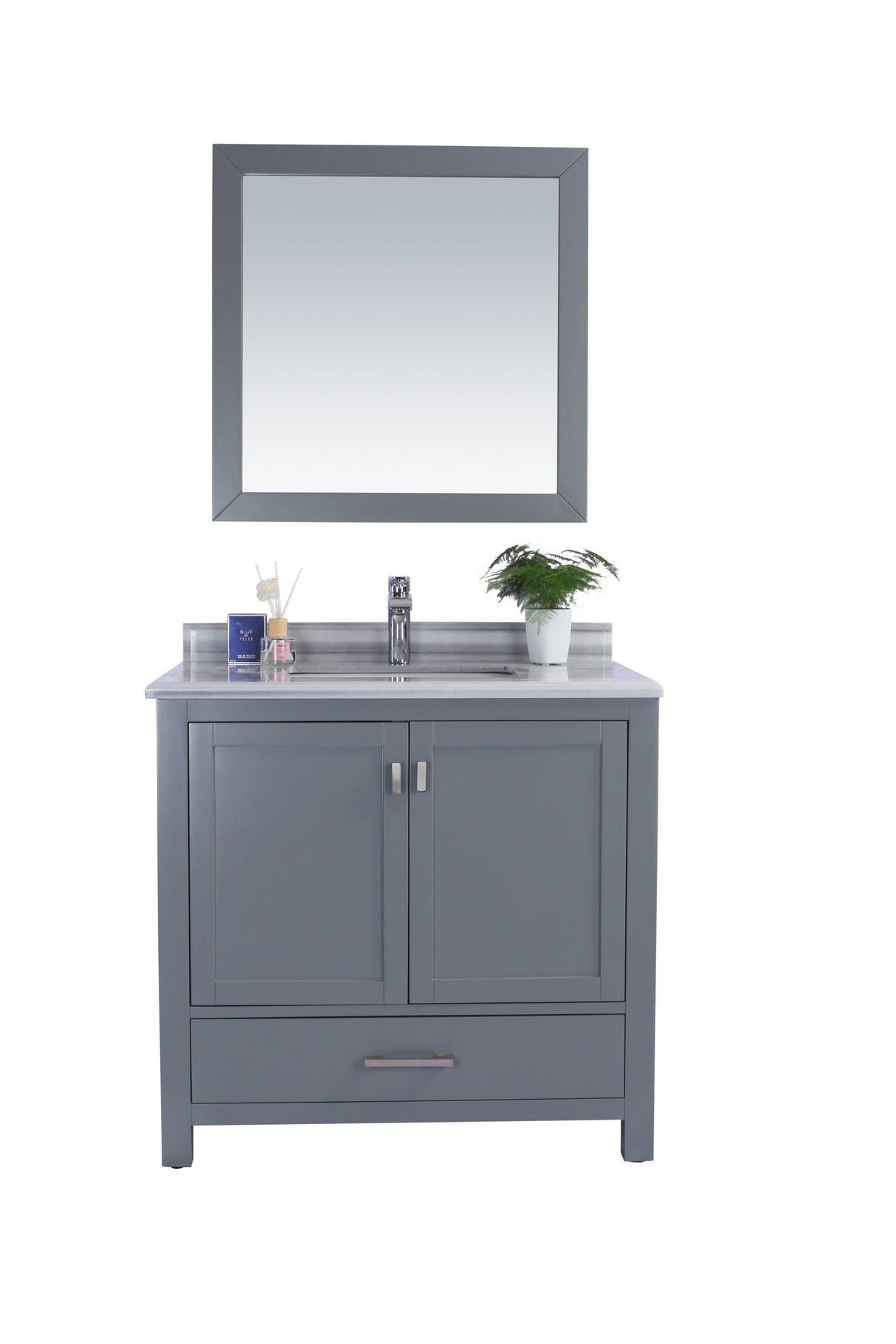 Wilson 36" Grey Bathroom Vanity with White Stripes Marble Countertop Laviva 313ANG-36G-WS