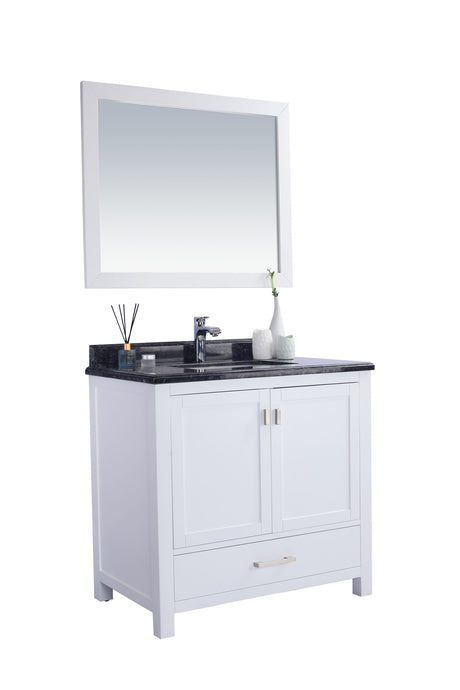 Wilson 36" White Bathroom Vanity with Black Wood Marble Countertop Laviva 313ANG-36W-BW