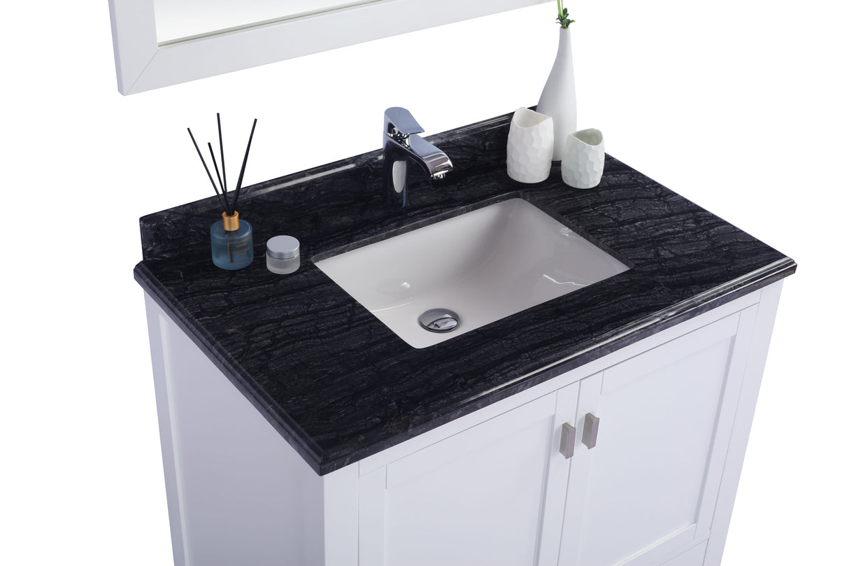 Wilson 36" White Bathroom Vanity with Black Wood Marble Countertop Laviva 313ANG-36W-BW