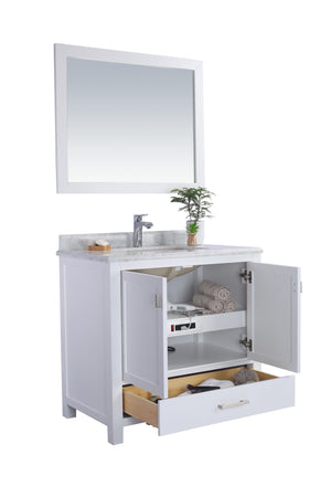 Wilson 36" White Bathroom Vanity with White Carrara Marble Countertop Laviva 313ANG-36W-WC