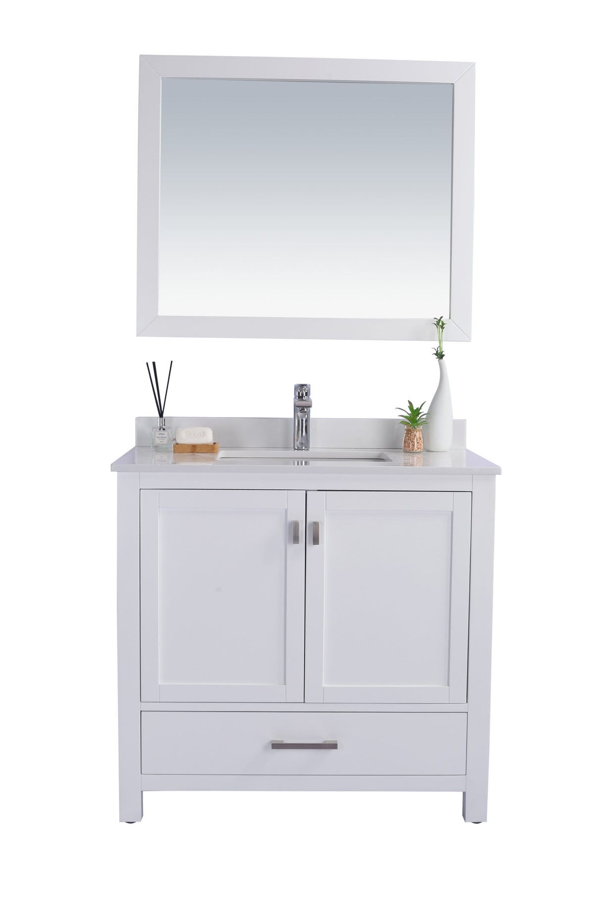 Wilson 36" White Bathroom Vanity with White Quartz Countertop Laviva 313ANG-36W-WQ