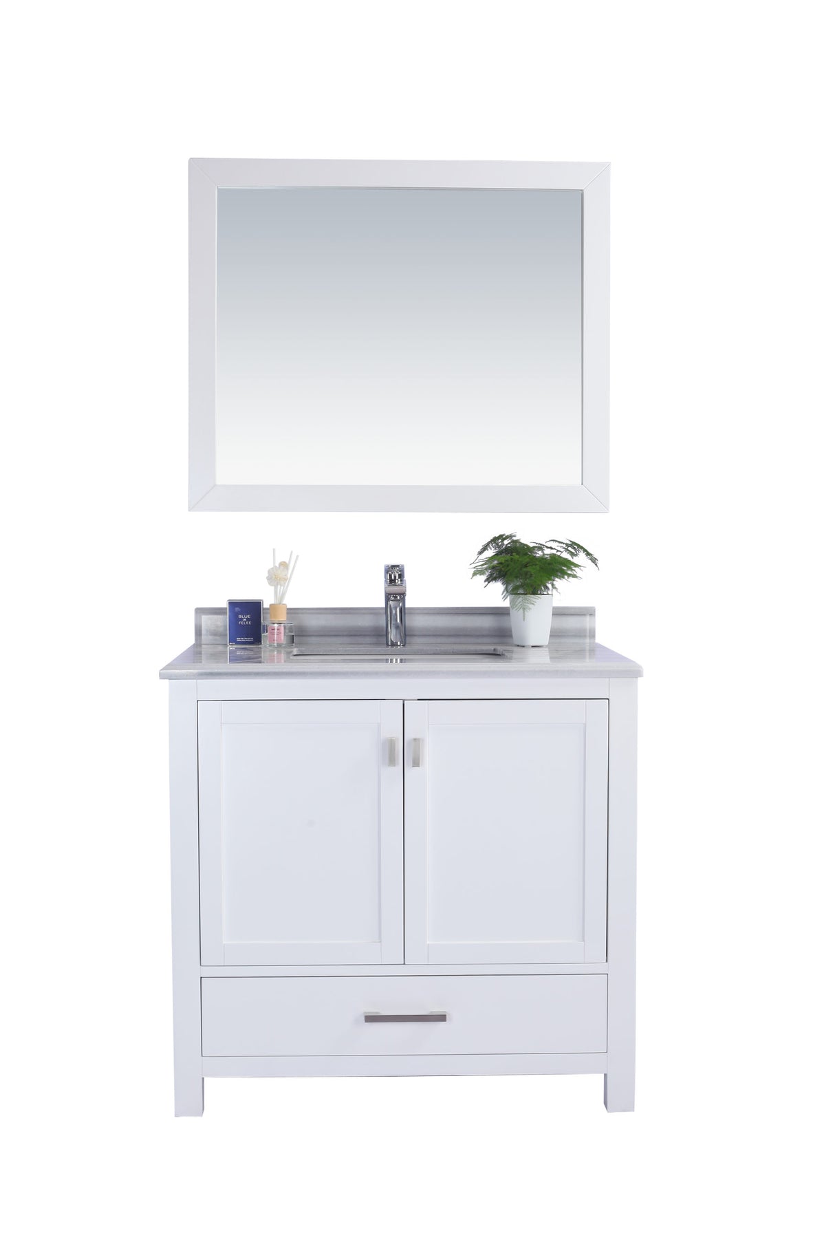 Wilson 36" White Bathroom Vanity with White Stripes Marble Countertop Laviva 313ANG-36W-WS