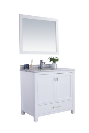 Wilson 36" White Bathroom Vanity with White Stripes Marble Countertop Laviva 313ANG-36W-WS