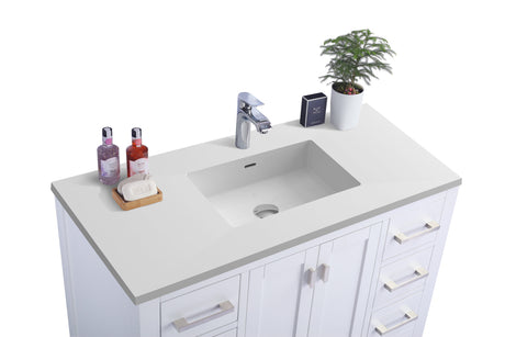 Wilson 42" White Bathroom Vanity with Matte White VIVA Stone Solid Surface Countertop Laviva 313ANG-42W-MW