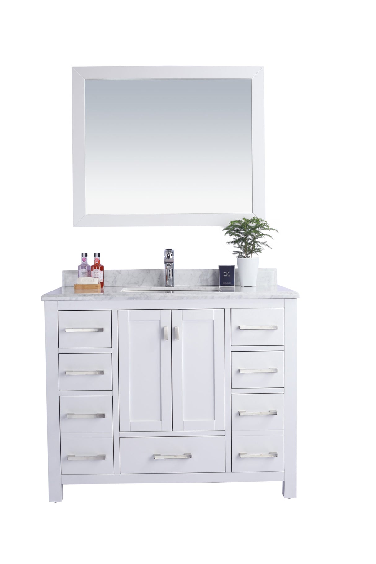 Wilson 42" White Bathroom Vanity with White Carrara Marble Countertop Laviva 313ANG-42W-WC