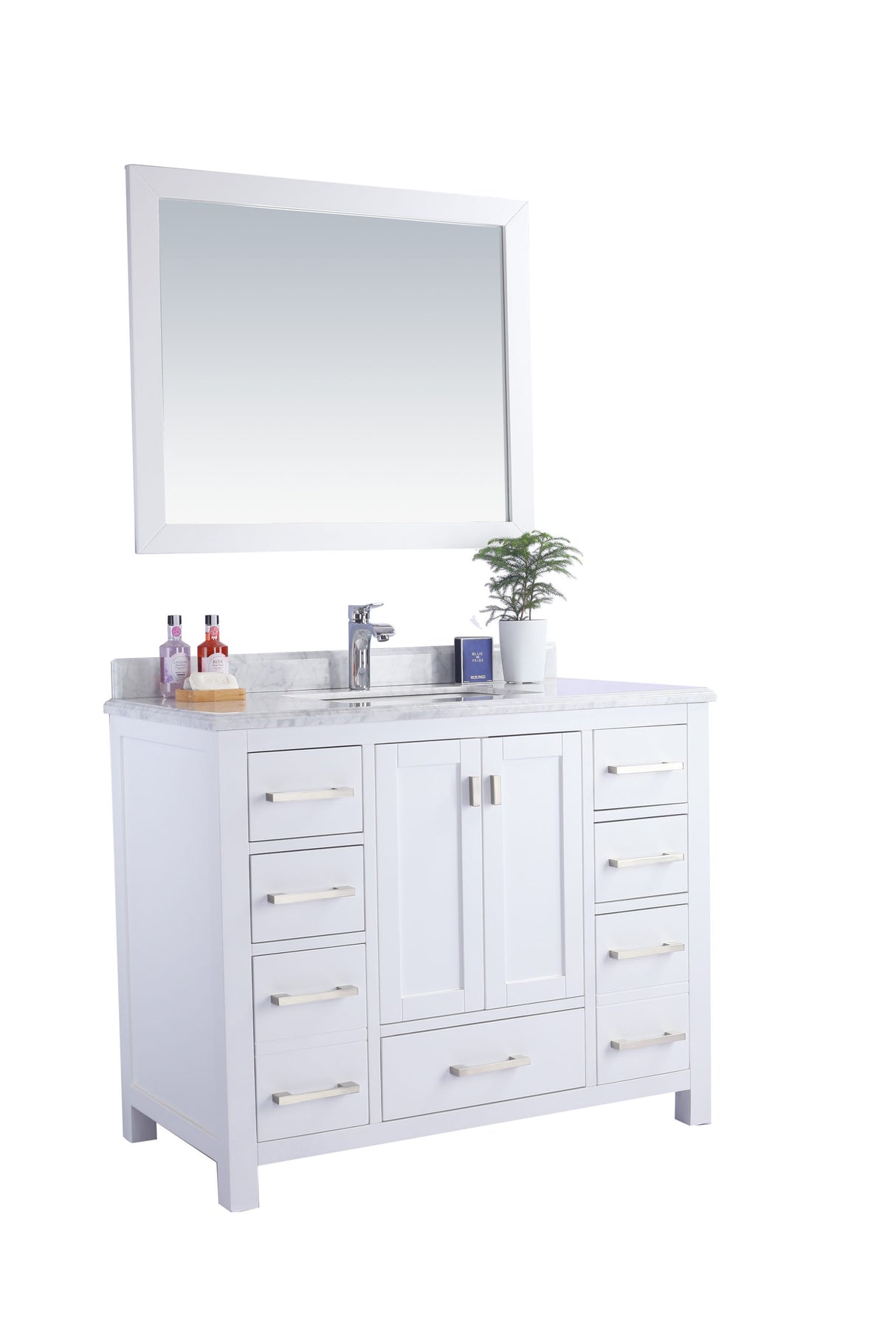 Wilson 42" White Bathroom Vanity with White Carrara Marble Countertop Laviva 313ANG-42W-WC