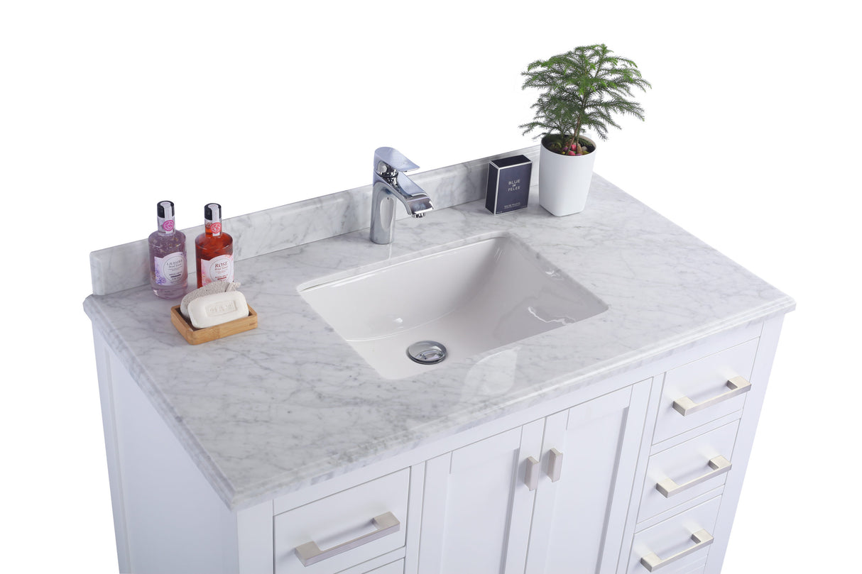 Wilson 42" White Bathroom Vanity with White Carrara Marble Countertop Laviva 313ANG-42W-WC