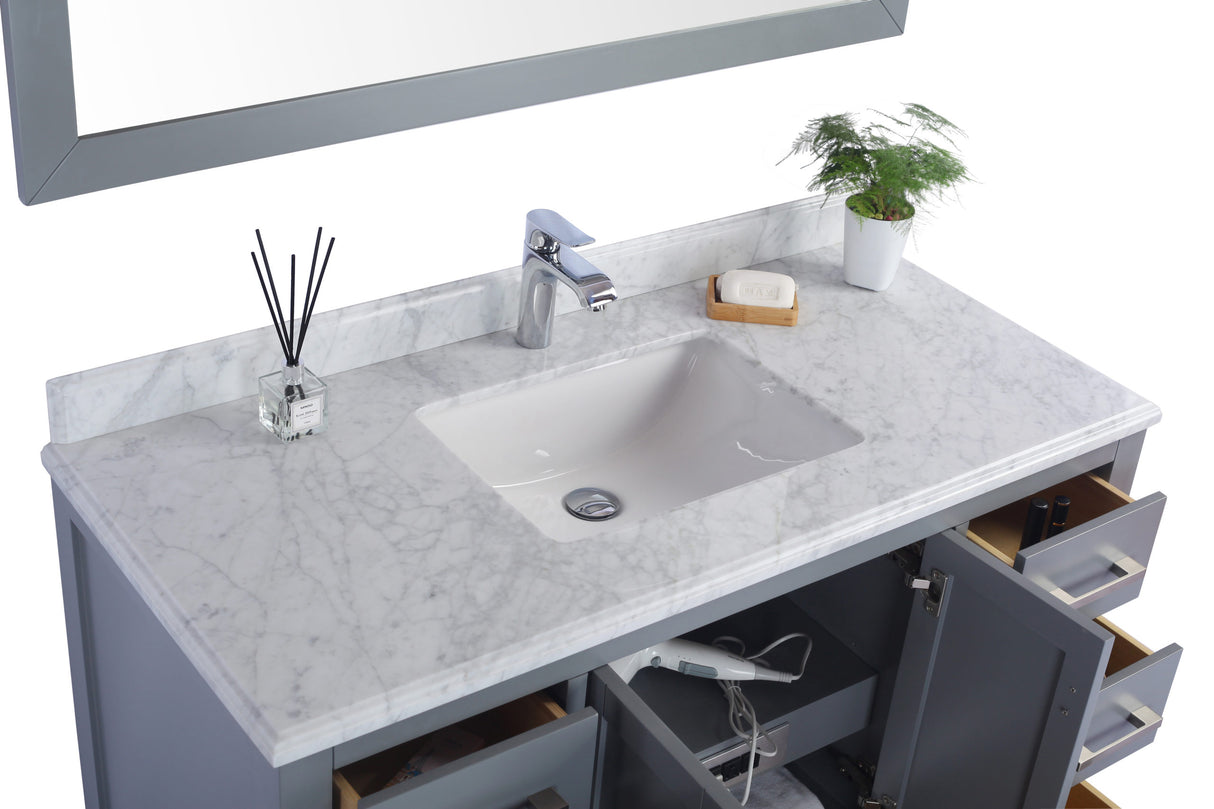 Wilson 48" Grey Bathroom Vanity with White Carrara Marble Countertop Laviva 313ANG-48G-WC