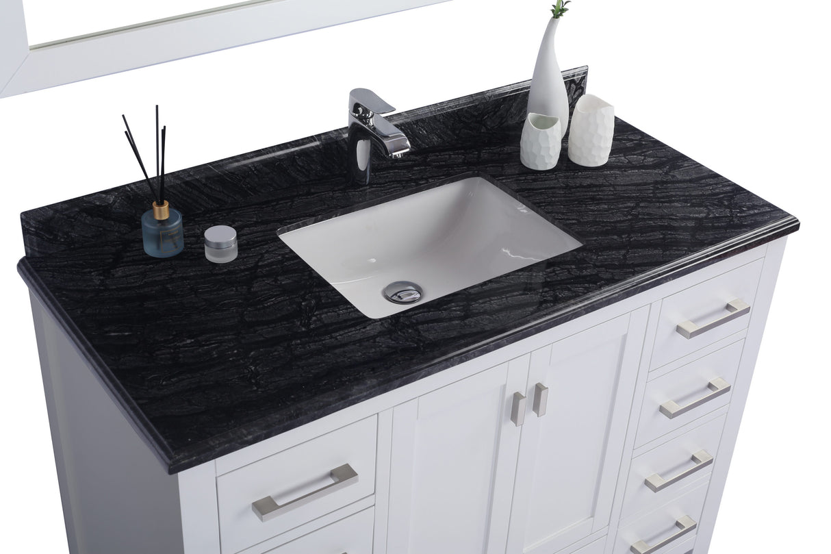 Wilson 48" White Bathroom Vanity with Black Wood Marble Countertop Laviva 313ANG-48W-BW