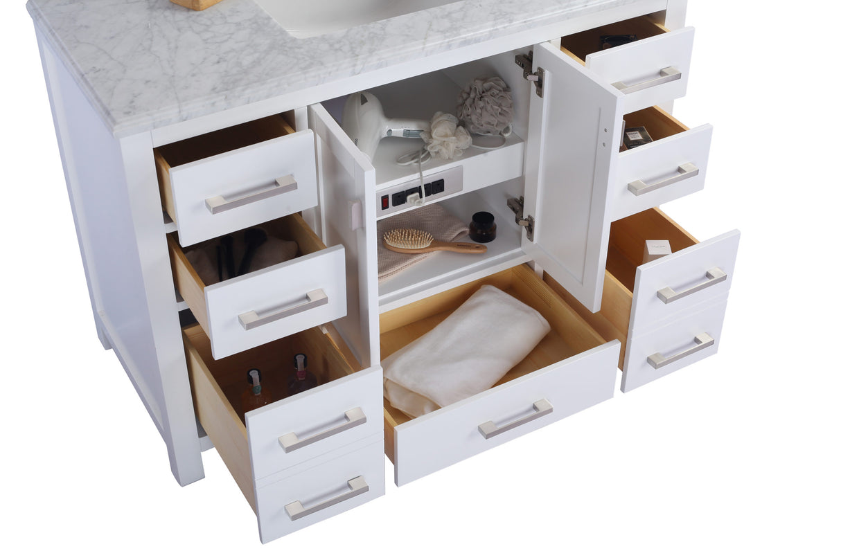 Wilson 48" White Bathroom Vanity with Black Wood Marble Countertop Laviva 313ANG-48W-BW