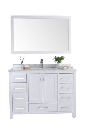 Wilson 48" White Bathroom Vanity with White Carrara Marble Countertop Laviva 313ANG-48W-WC