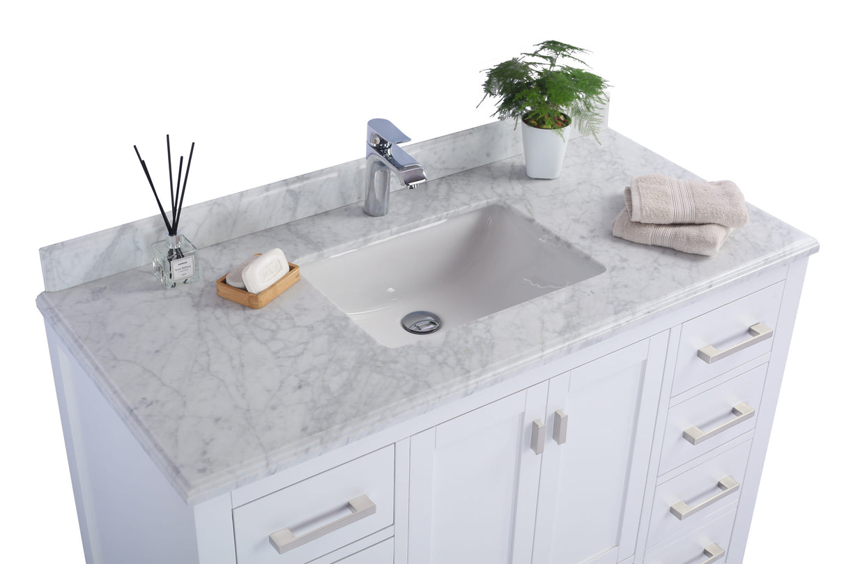 Wilson 48" White Bathroom Vanity with White Carrara Marble Countertop Laviva 313ANG-48W-WC