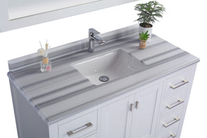 Wilson 48" White Bathroom Vanity with White Stripes Marble Countertop Laviva 313ANG-48W-WS
