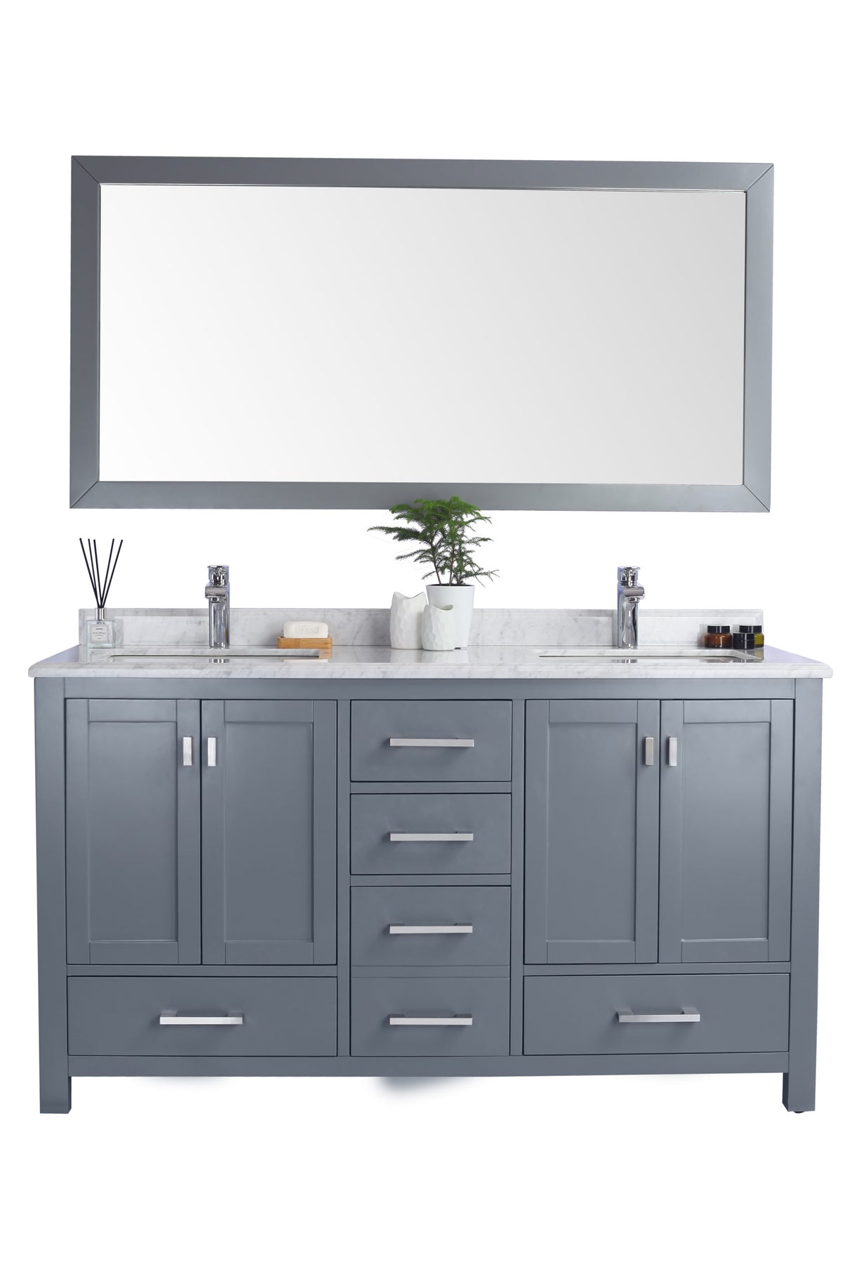 Wilson 60" Grey Double Sink Bathroom Vanity with White Carrara Marble Countertop Laviva 313ANG-60G-WC