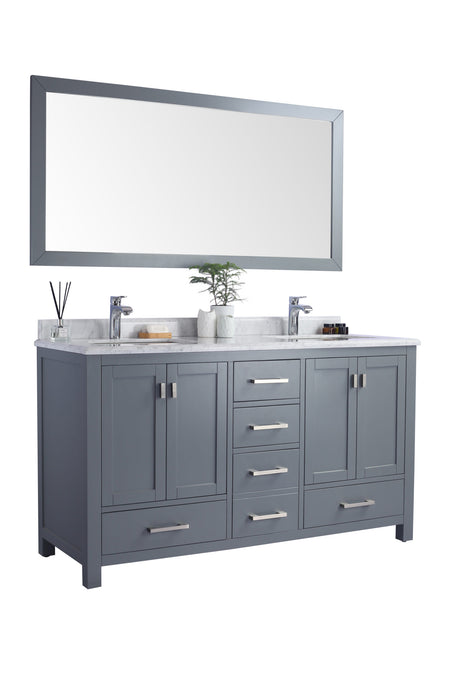 Wilson 60" Grey Double Sink Bathroom Vanity with White Carrara Marble Countertop Laviva 313ANG-60G-WC