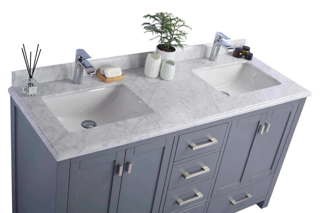 Wilson 60" Grey Double Sink Bathroom Vanity with White Carrara Marble Countertop Laviva 313ANG-60G-WC