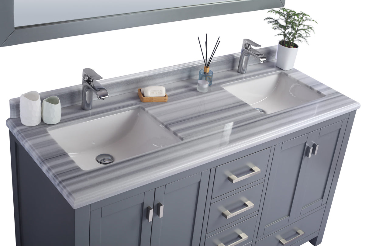 Wilson 60" Grey Double Sink Bathroom Vanity with White Stripes Marble Countertop Laviva 313ANG-60G-WS