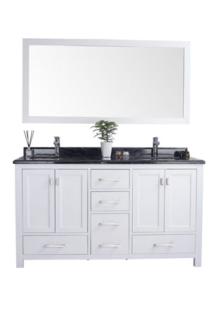 Wilson 60" White Double Sink Bathroom Vanity with Black Wood Marble Countertop Laviva 313ANG-60W-BW