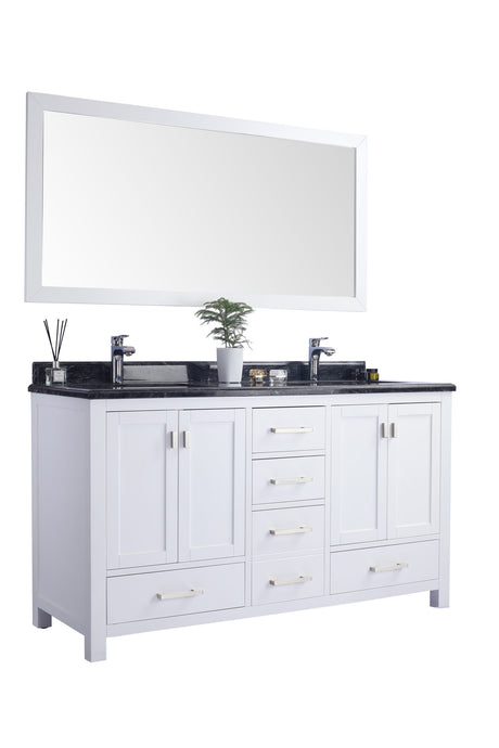 Wilson 60" White Double Sink Bathroom Vanity with Black Wood Marble Countertop Laviva 313ANG-60W-BW