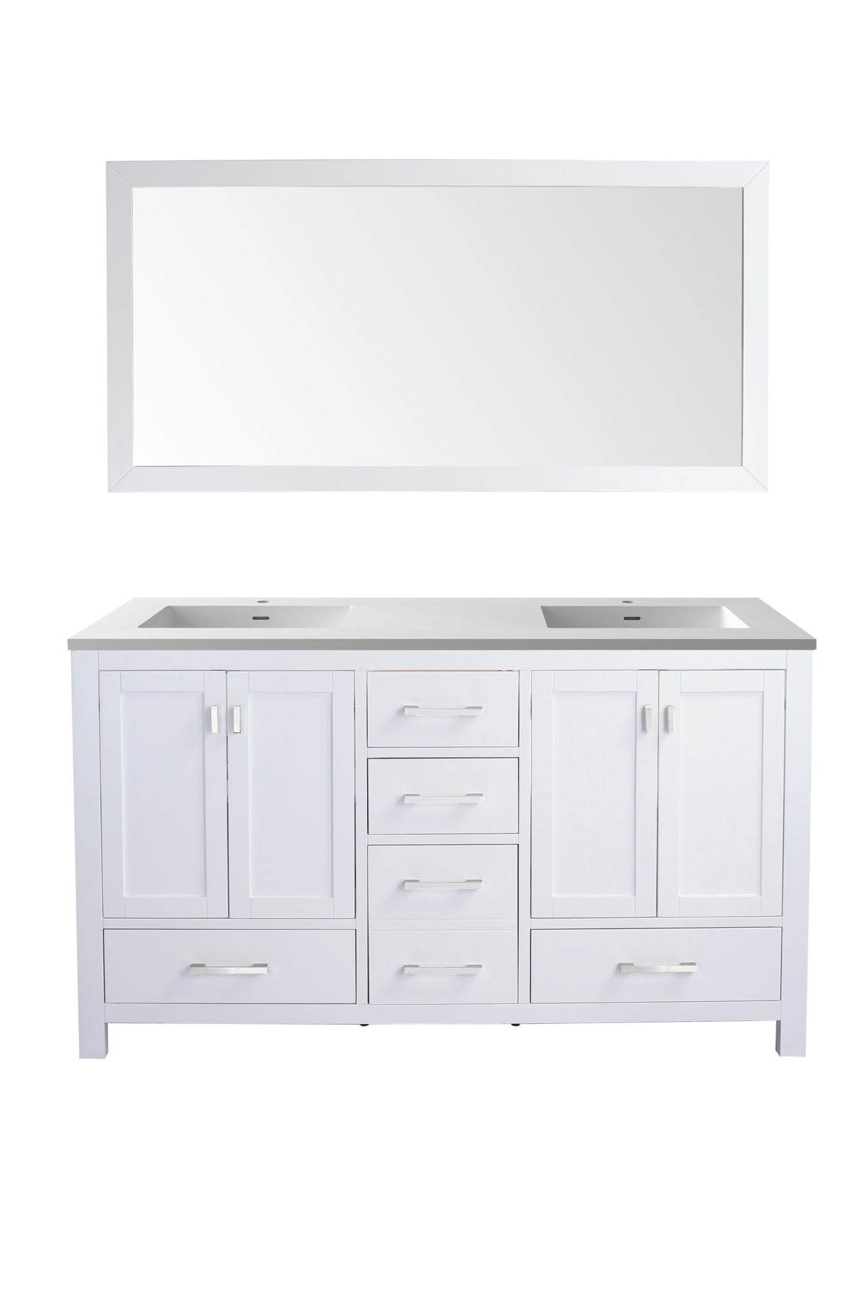Wilson 60" White Double Sink Bathroom Vanity with Matte White VIVA Stone Solid Surface Countertop Laviva 313ANG-60W-MW