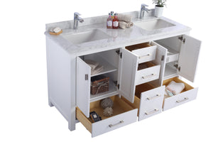 Wilson 60" White Double Sink Bathroom Vanity with White Carrara Marble Countertop Laviva 313ANG-60W-WC