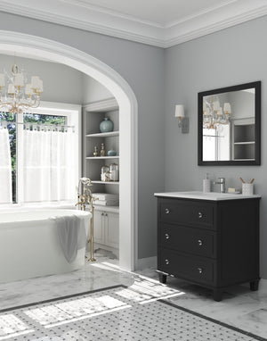 Luna 30" Espresso Bathroom Vanity with Matte White VIVA Stone Solid Surface Countertop Laviva 313DVN-30E-MW
