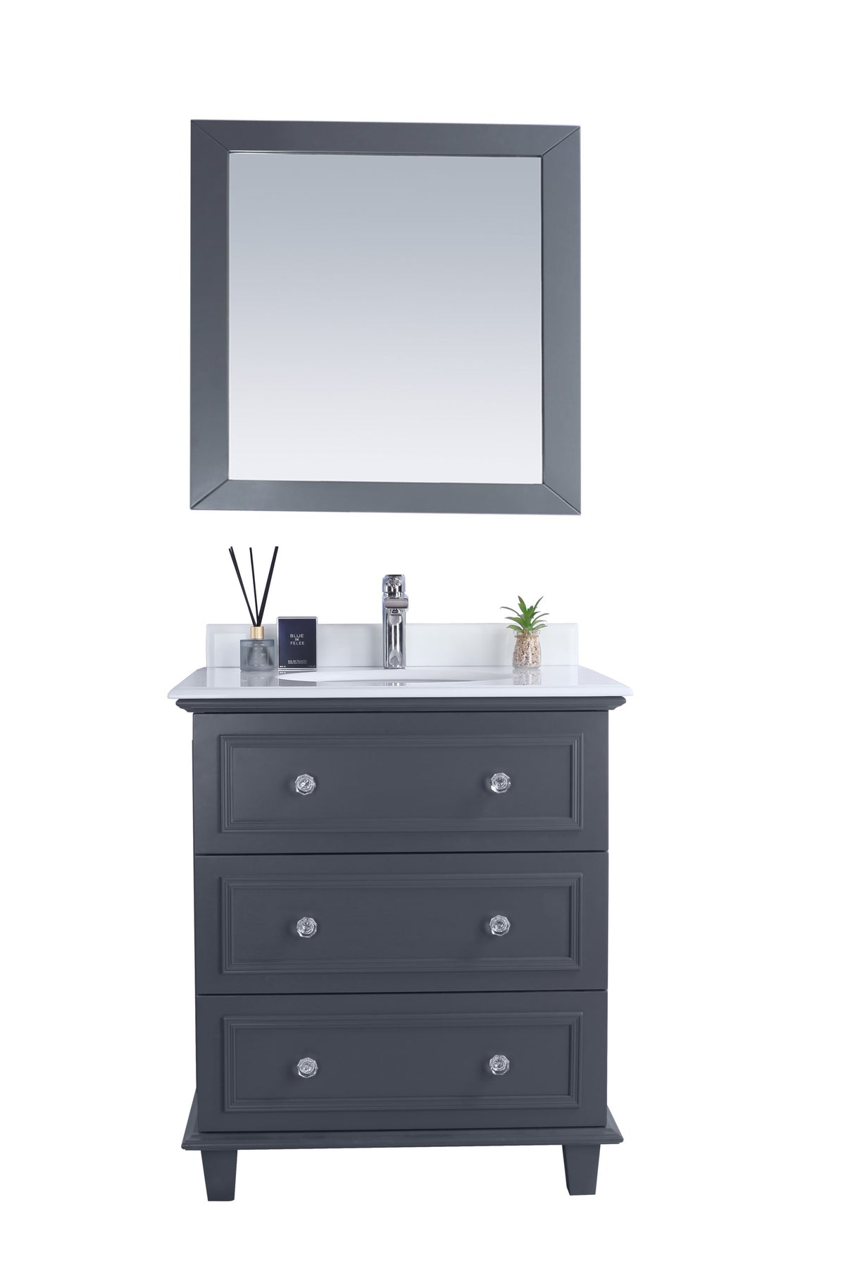 Luna 30" Maple Grey Bathroom Vanity with Pure White Phoenix Stone Countertop Laviva 313DVN-30G-PW