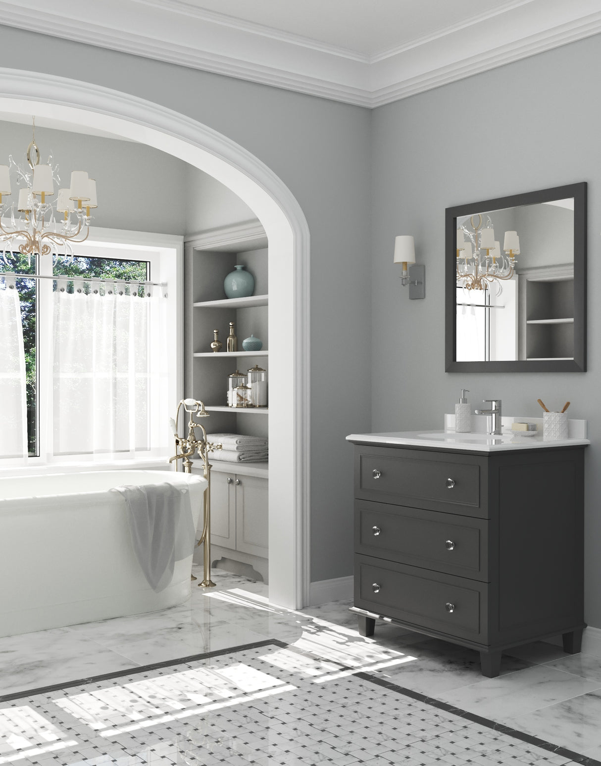 Luna 30" Maple Grey Bathroom Vanity with Pure White Phoenix Stone Countertop Laviva 313DVN-30G-PW