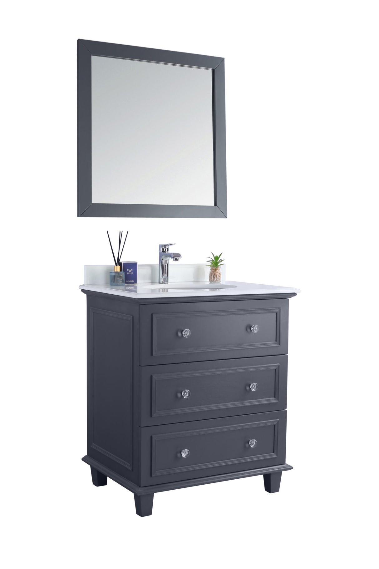 Luna 30" Maple Grey Bathroom Vanity with Pure White Phoenix Stone Countertop Laviva 313DVN-30G-PW