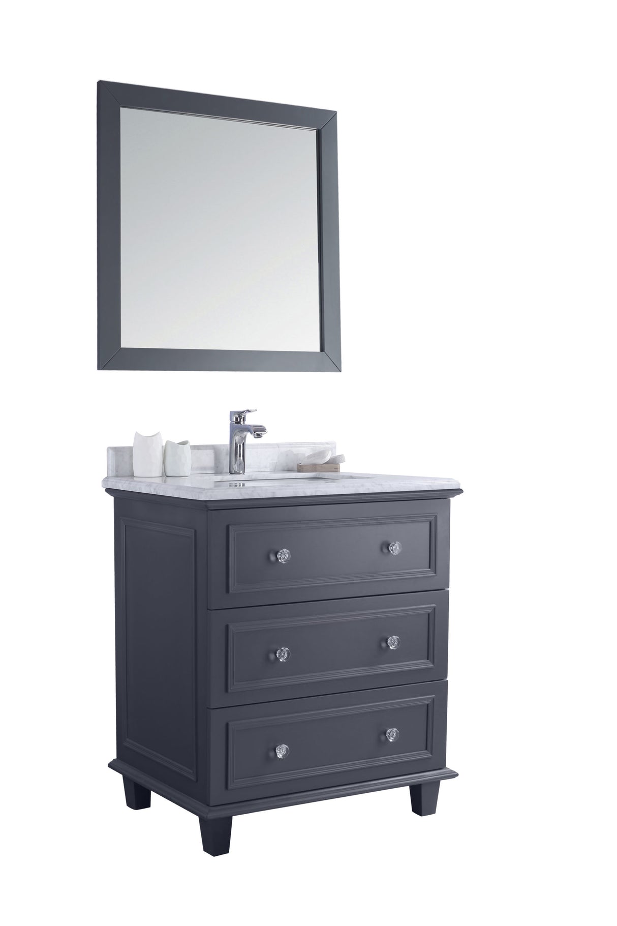 Luna 30" Maple Grey Bathroom Vanity with White Carrara Marble Countertop Laviva 313DVN-30G-WC