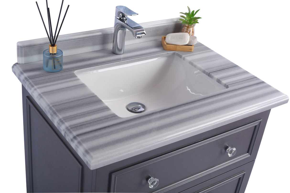 Luna 30" Maple Grey Bathroom Vanity with White Stripes Marble Countertop Laviva 313DVN-30G-WS