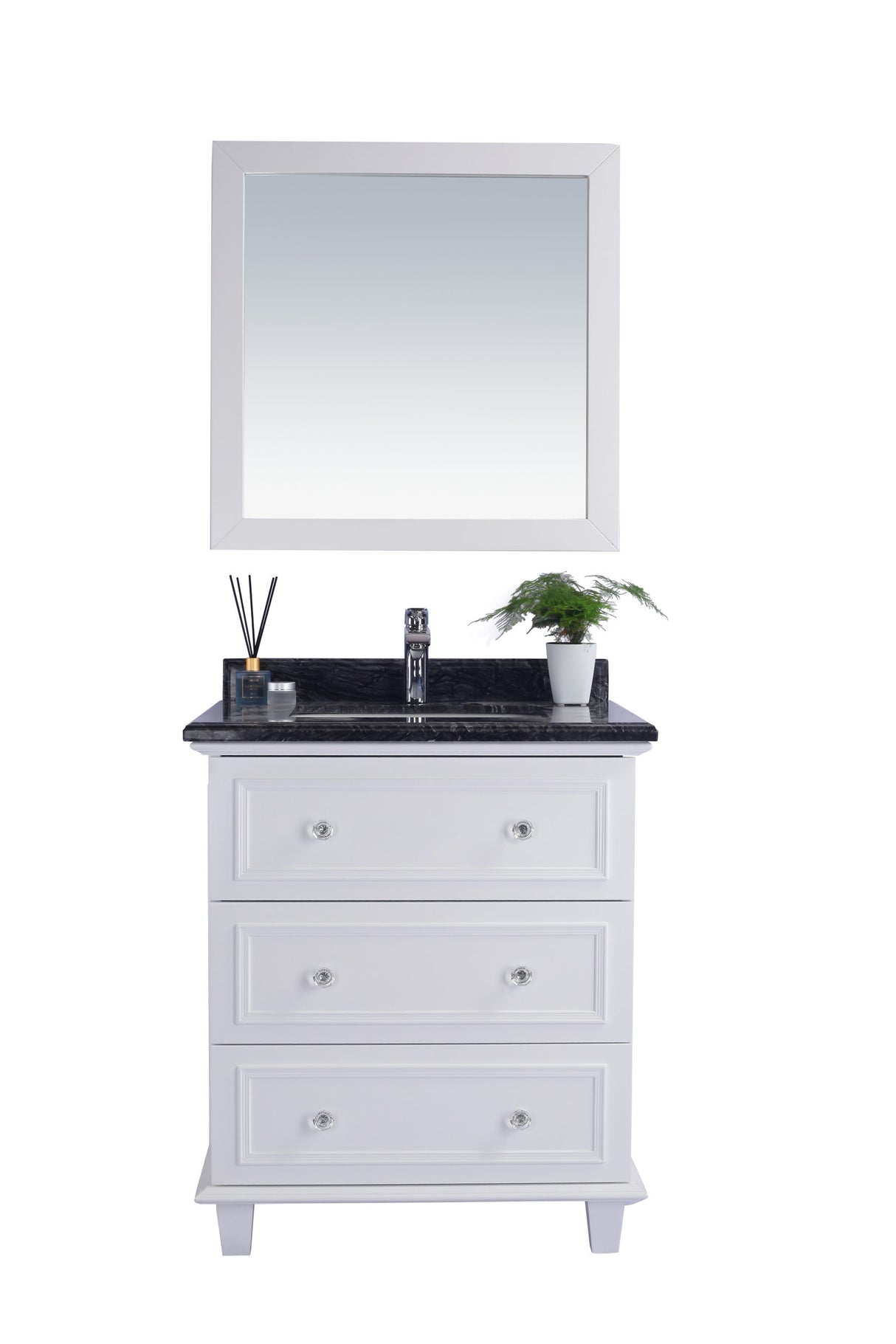 Luna 30" White Bathroom Vanity with Black Wood Marble Countertop Laviva 313DVN-30W-BW