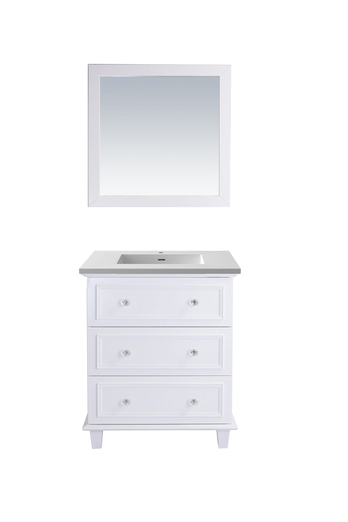 Luna 30" White Bathroom Vanity with Matte White VIVA Stone Solid Surface Countertop Laviva 313DVN-30W-MW