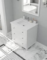 Luna 30" White Bathroom Vanity with Matte White VIVA Stone Solid Surface Countertop Laviva 313DVN-30W-MW