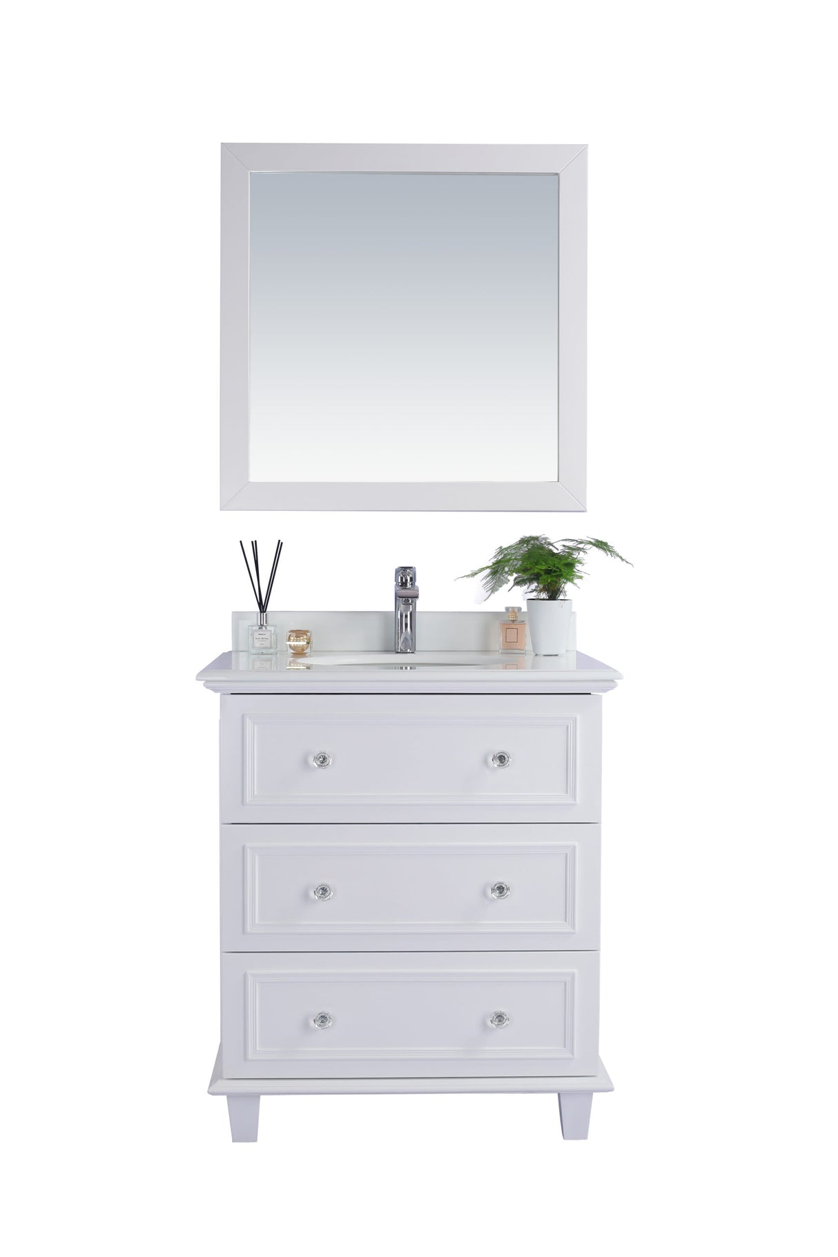 Luna 30" White Bathroom Vanity with Pure White Phoenix Stone Countertop Laviva 313DVN-30W-PW