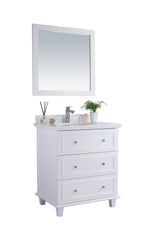 Luna 30" White Bathroom Vanity with Pure White Phoenix Stone Countertop Laviva 313DVN-30W-PW