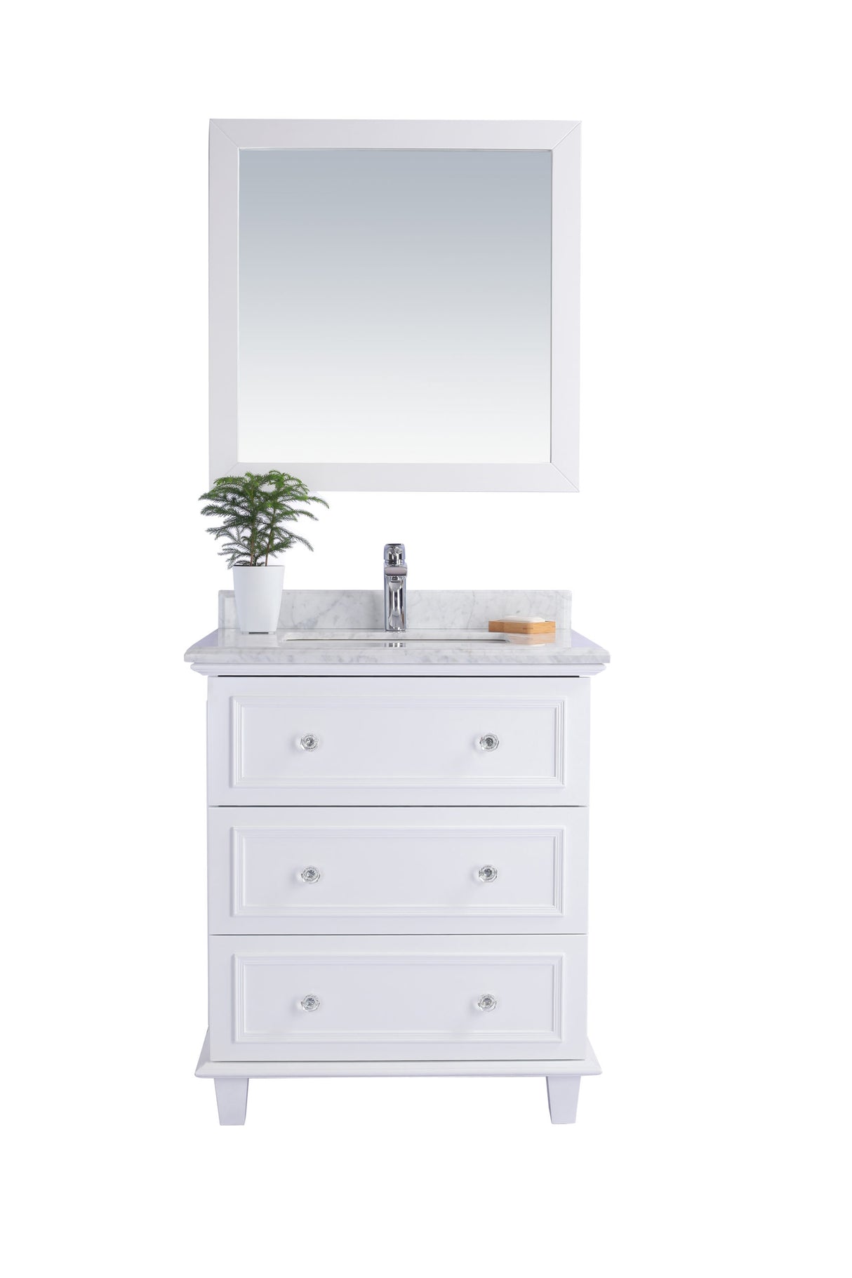 Luna 30" White Bathroom Vanity with White Carrara Marble Countertop Laviva 313DVN-30W-WC