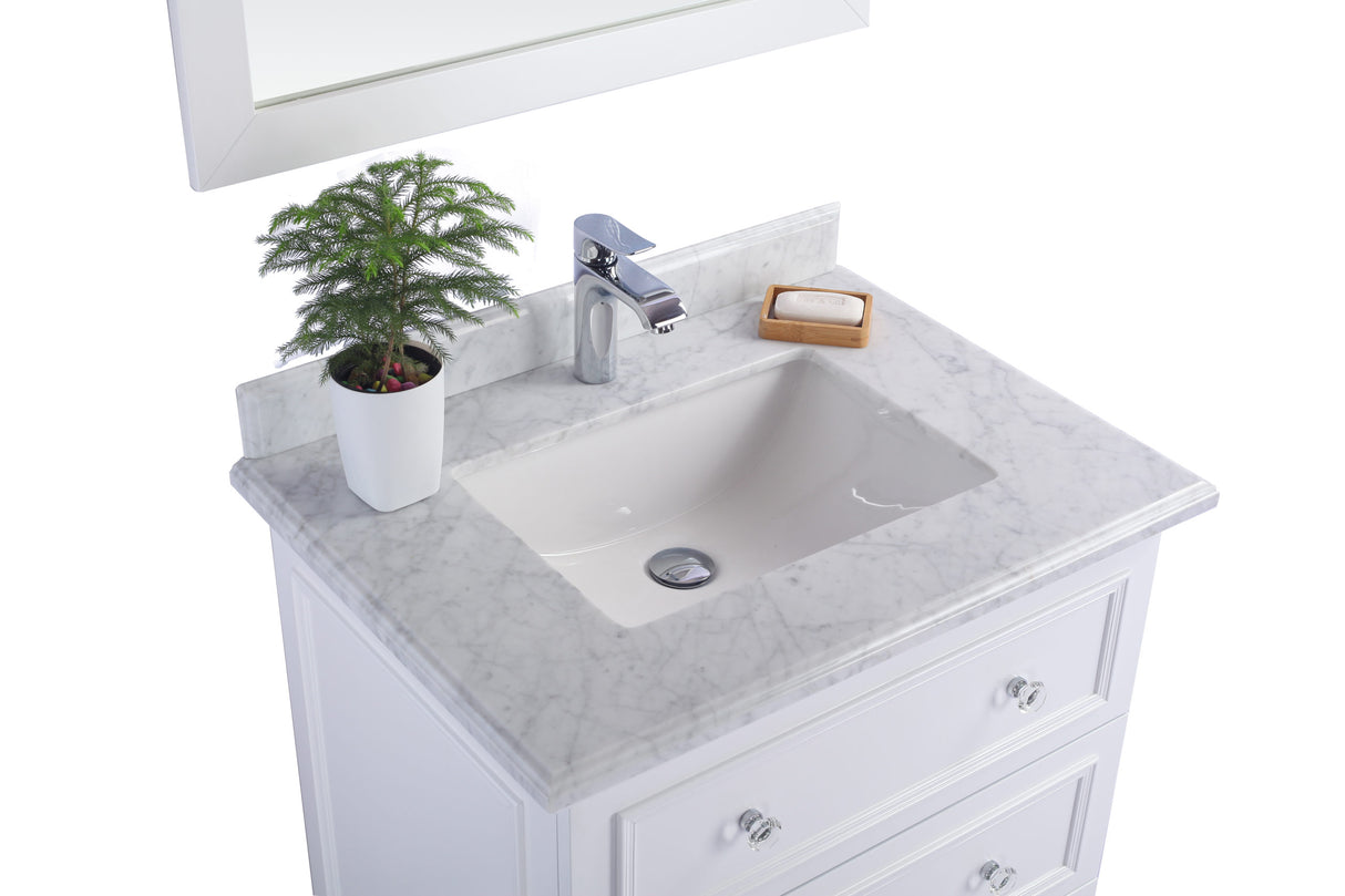 Luna 30" White Bathroom Vanity with White Carrara Marble Countertop Laviva 313DVN-30W-WC