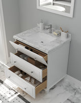 Luna 30" White Bathroom Vanity with White Carrara Marble Countertop Laviva 313DVN-30W-WC