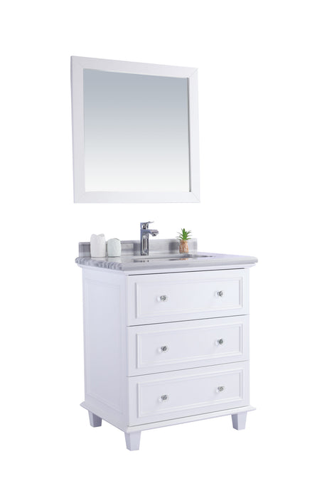Luna 30" White Bathroom Vanity with White Stripes Marble Countertop Laviva 313DVN-30W-WS