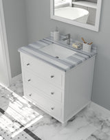 Luna 30" White Bathroom Vanity with White Stripes Marble Countertop Laviva 313DVN-30W-WS