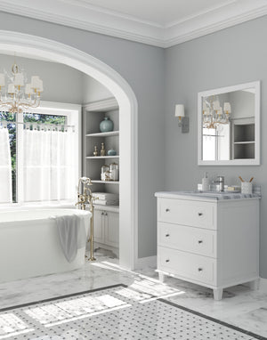 Luna 30" White Bathroom Vanity with White Stripes Marble Countertop Laviva 313DVN-30W-WS