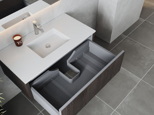 Legno 42" Carbon Oak Bathroom Vanity with Matte White VIVA Stone Solid Surface Countertop Laviva 313LGN-42CR-MW