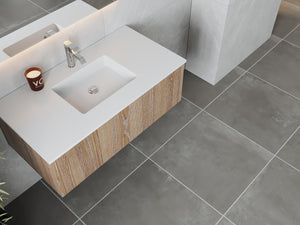 Legno 42" Weathered Grey Bathroom Vanity with Matte White VIVA Stone Solid Surface Countertop Laviva 313LGN-42WG-MW