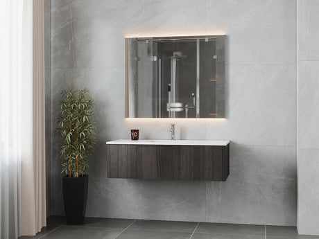 Legno 48" Carbon Oak Bathroom Vanity with Matte White VIVA Stone Solid Surface Countertop Laviva 313LGN-48CR-MW