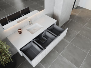 Legno 60" Alabaster White Single Sink Bathroom Vanity with Matte White VIVA Stone Solid Surface Countertop Laviva 313LGN-60CAW-MW