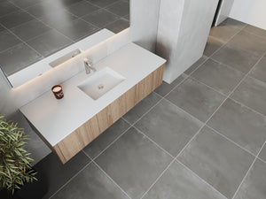 Legno 60" Weathered Grey Single Sink Bathroom Vanity with Matte White VIVA Stone Solid Surface Countertop Laviva 313LGN-60CWG-MW
