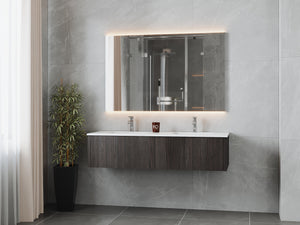 Legno 60" Carbon Oak Double Sink Bathroom Vanity with Matte White VIVA Stone Solid Surface Countertop Laviva 313LGN-60DCR-MW