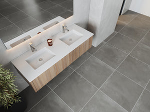 Legno 60" Weathered Grey Double Sink Bathroom Vanity with Matte White VIVA Stone Solid Surface Countertop Laviva 313LGN-60DWG-MW